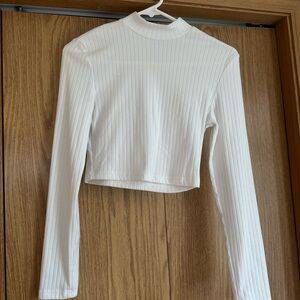 White Ribbed Long Sleeve Crop Top